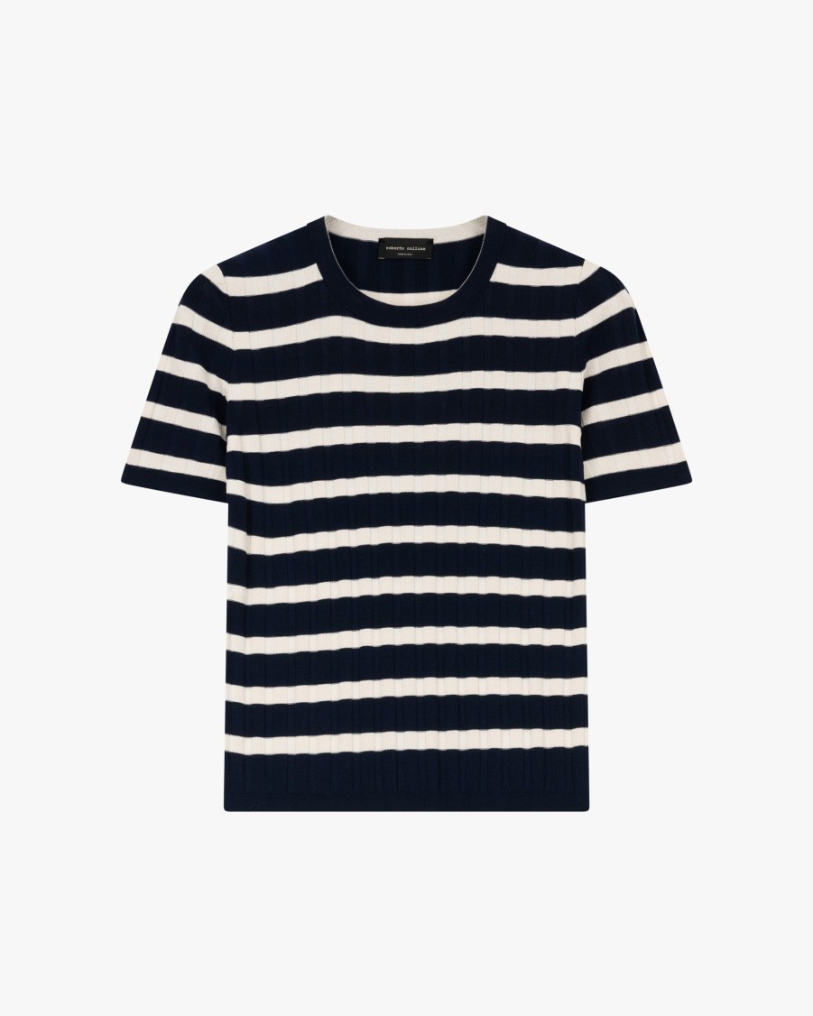 ROBERTO COLLINA Knitwear | Striped Rib Knit Shirt