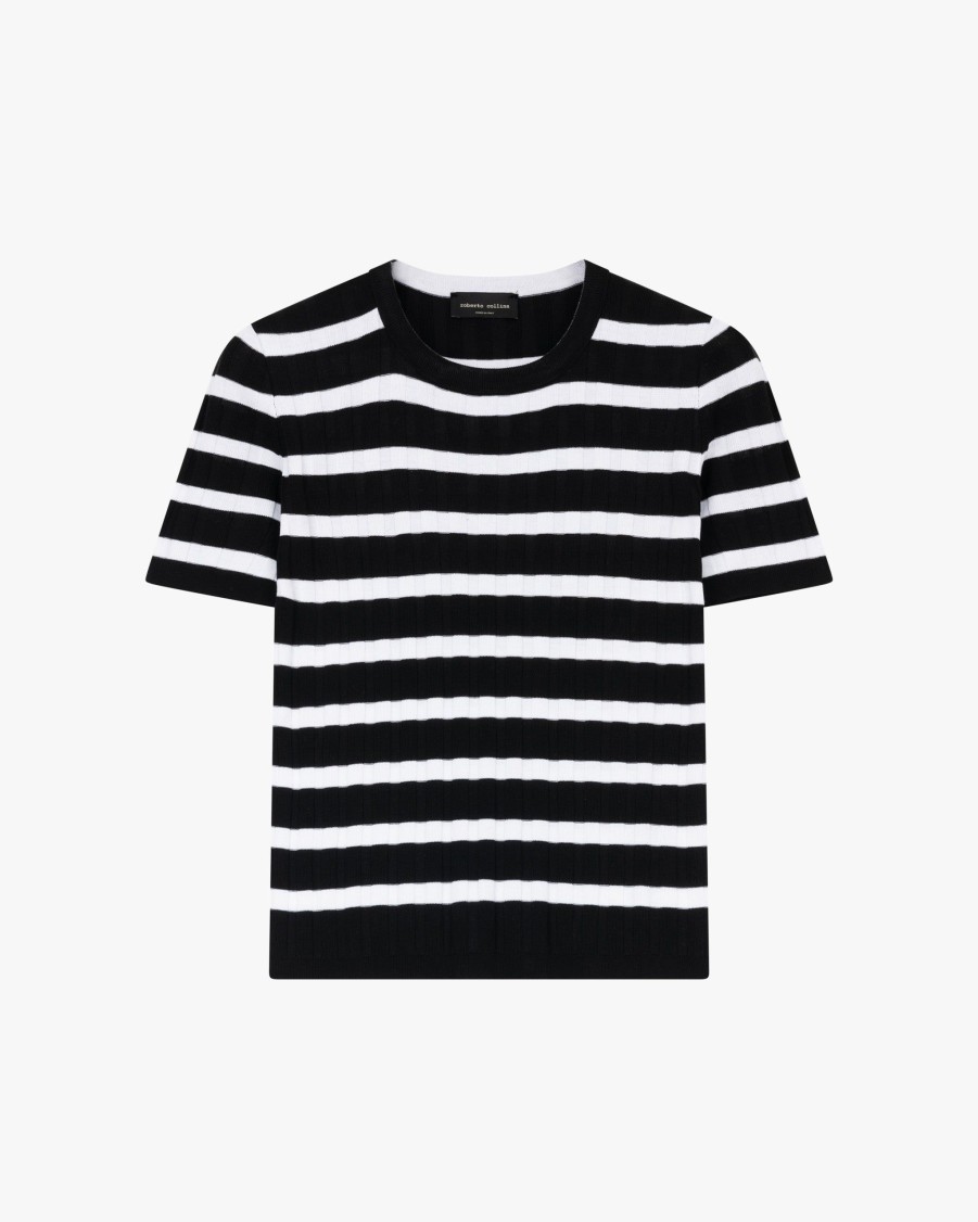 ROBERTO COLLINA Knitwear | Striped Rib Knit Shirt