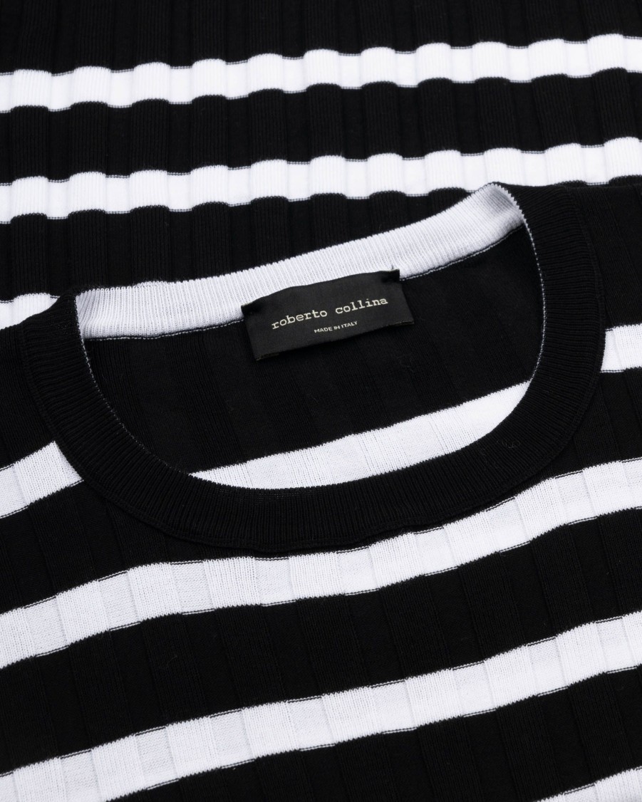 ROBERTO COLLINA Knitwear | Striped Rib Knit Shirt