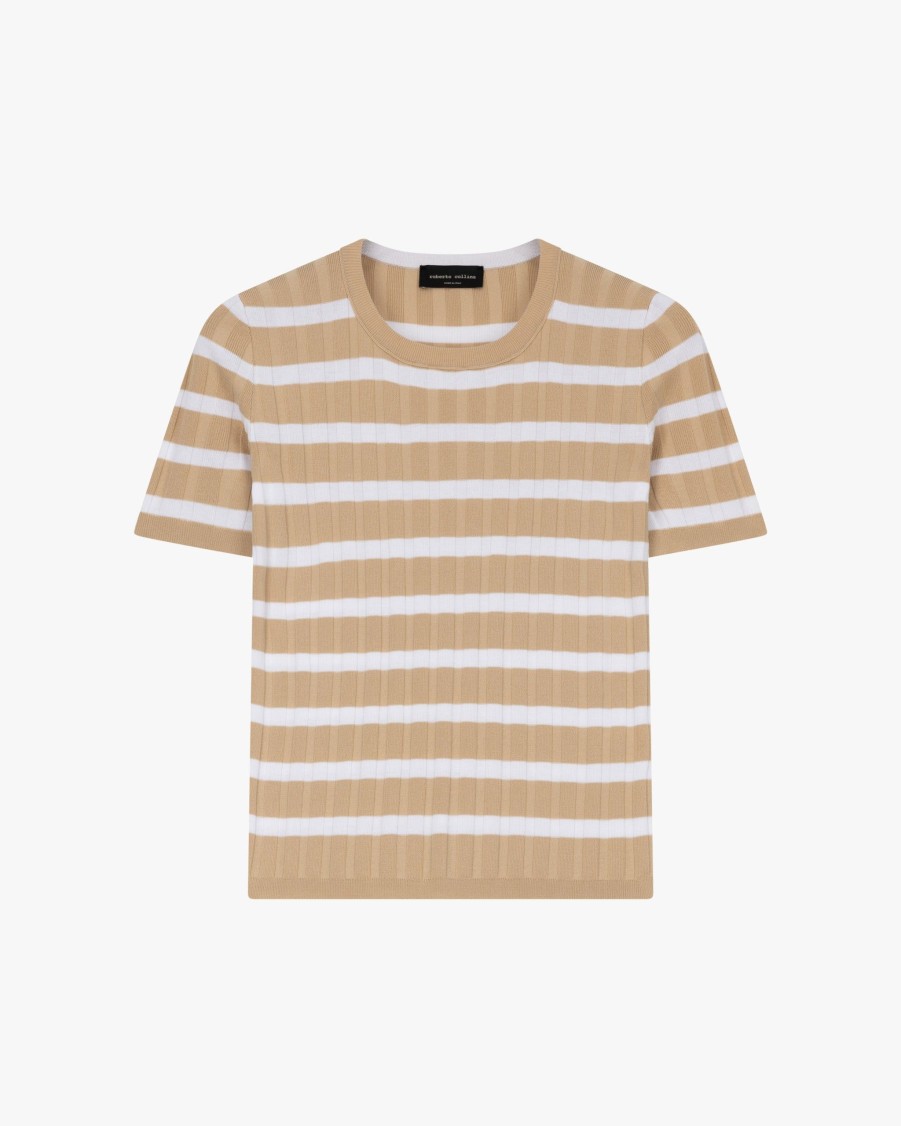 ROBERTO COLLINA Knitwear | Striped Rib Knit Shirt